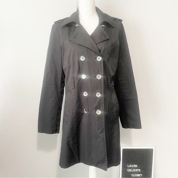 Express black trench coat jacket lightweight size large buttons - Picture 1 of 8